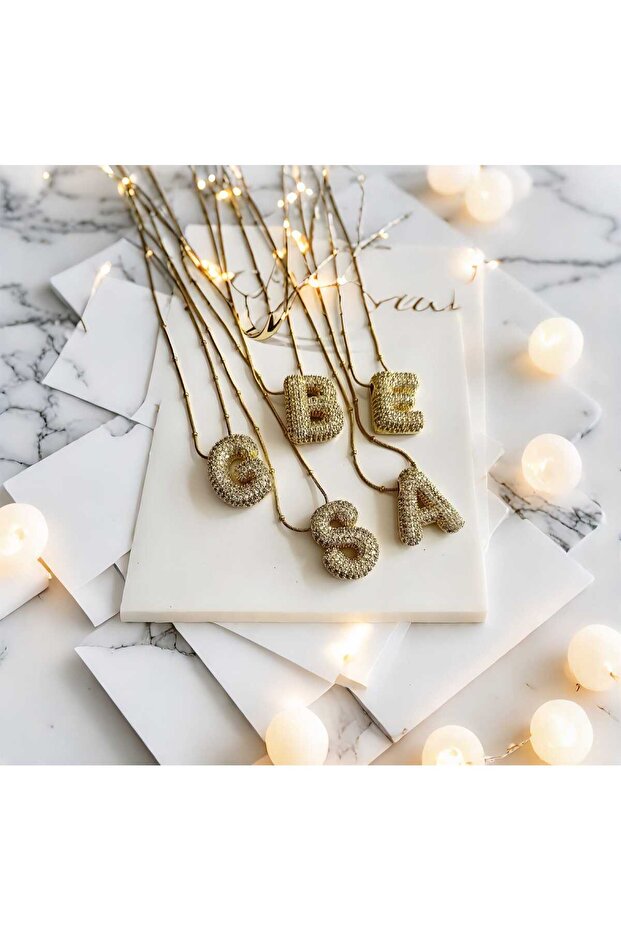 ZİRKON TAŞLI HARF KOLYE - 1