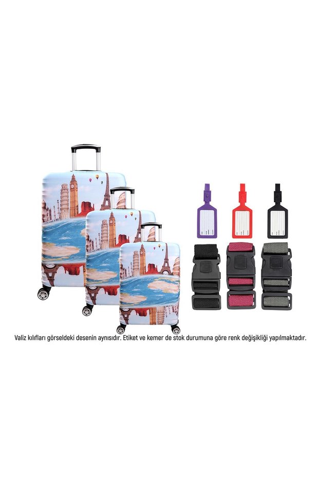 Tower Set of 3 Luggage Cover, 3 Luggage Belt, 3 Luggage Label