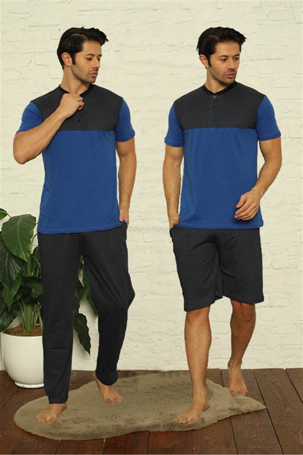 Moda Çizgi Men's Sax 3-Piece Pajama Set 6823