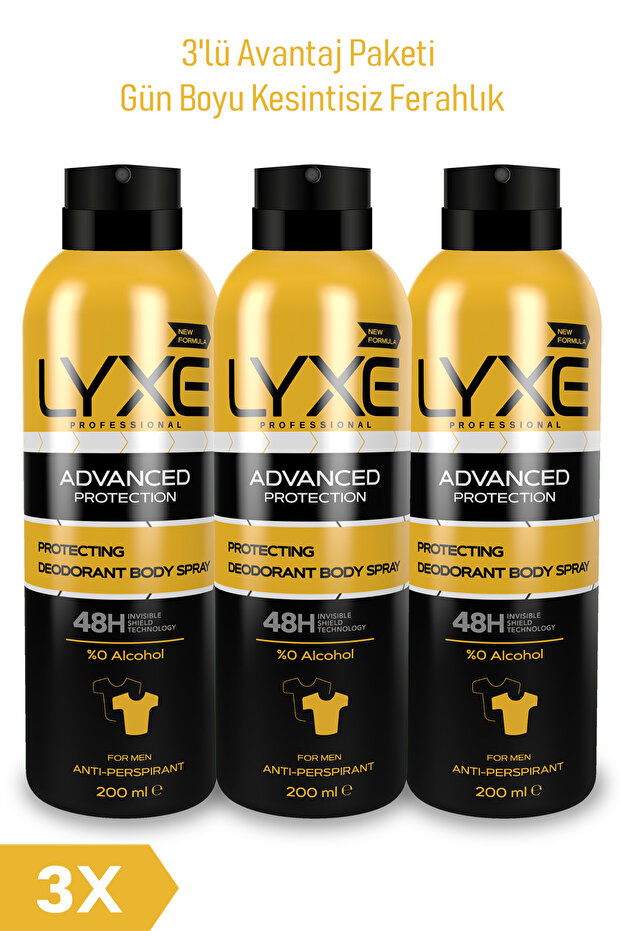 LYXE Advanced Protection - 3'lü Erkek Deodorant, 200 ml