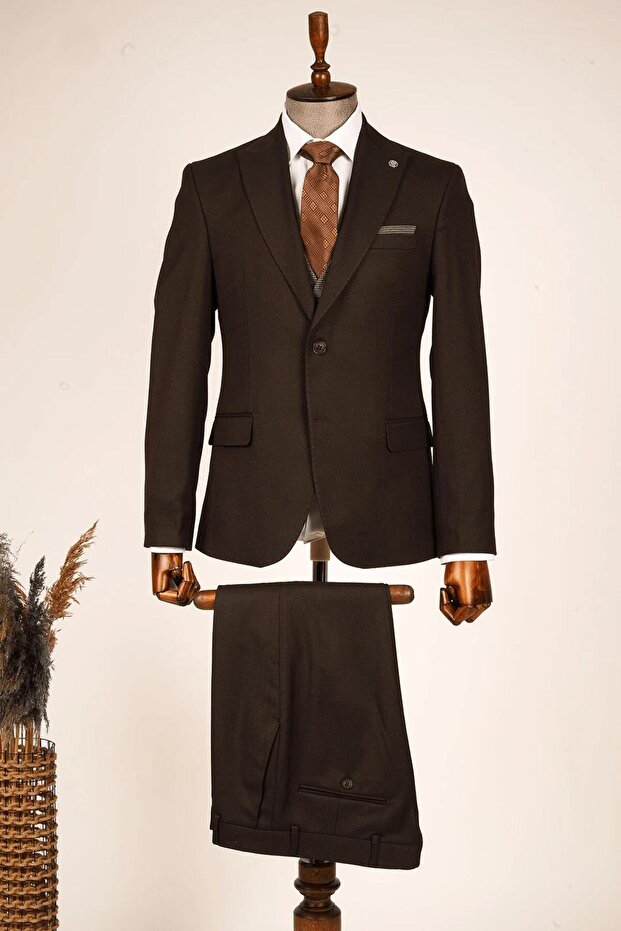 بدلة قهوة بتأثير الصوف من Dresden مع سترة - 8