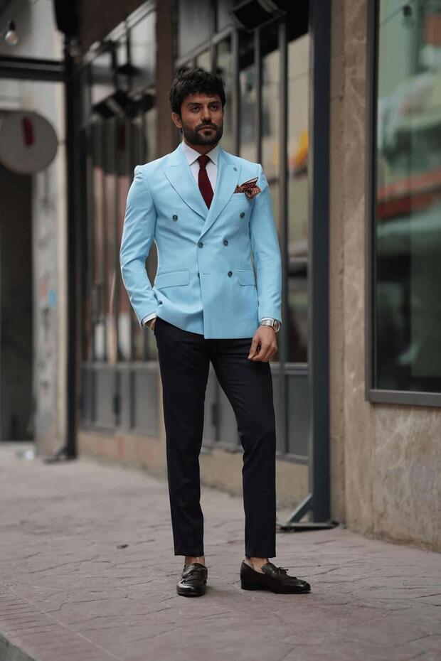 Bern Turquoise Double Breasted Jacket - 4