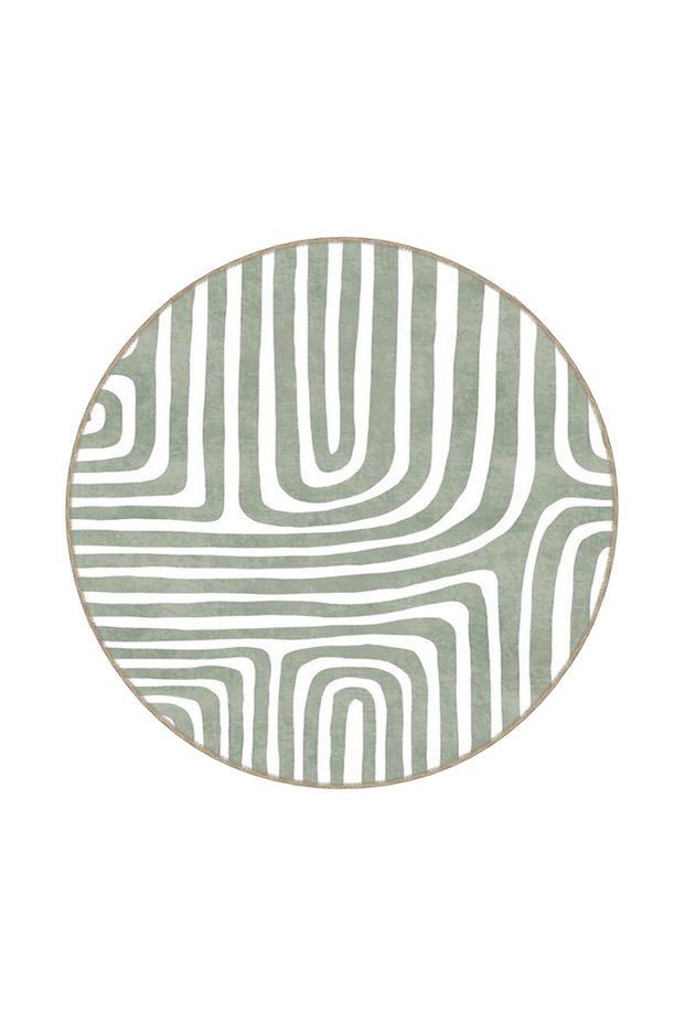 Berlin Green Blue Wavy Themed Decorative Carpet and Washable Carpet Miravip9749