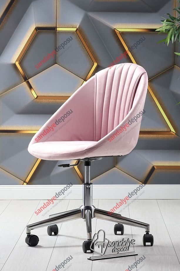 Milo Krom Ayaklı Çalışma Koltuğu (Pembe Kumaş) - 4