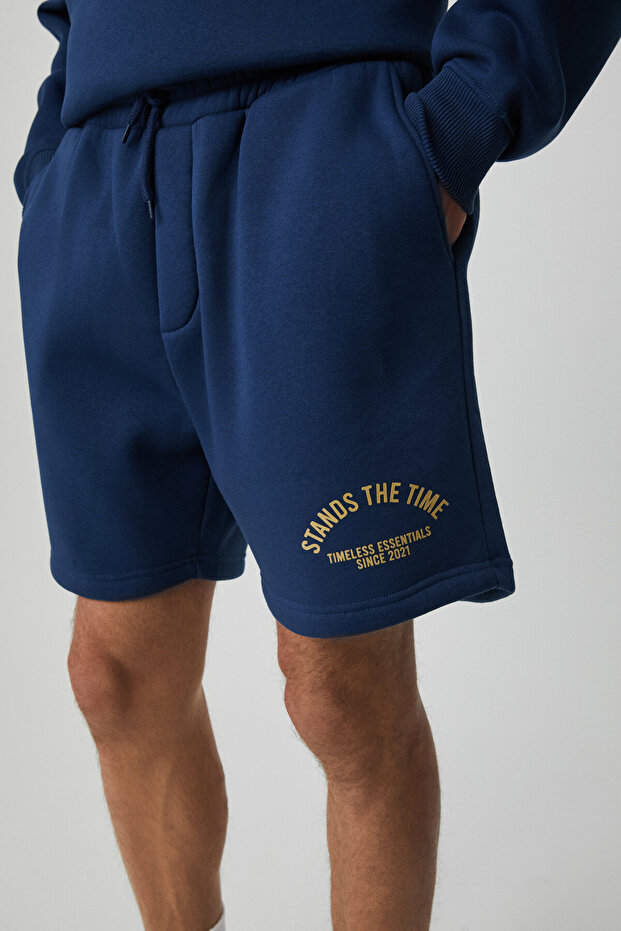 Shaw Men's 3 Thread Elastic Waist Comfortable Navy Shorts
