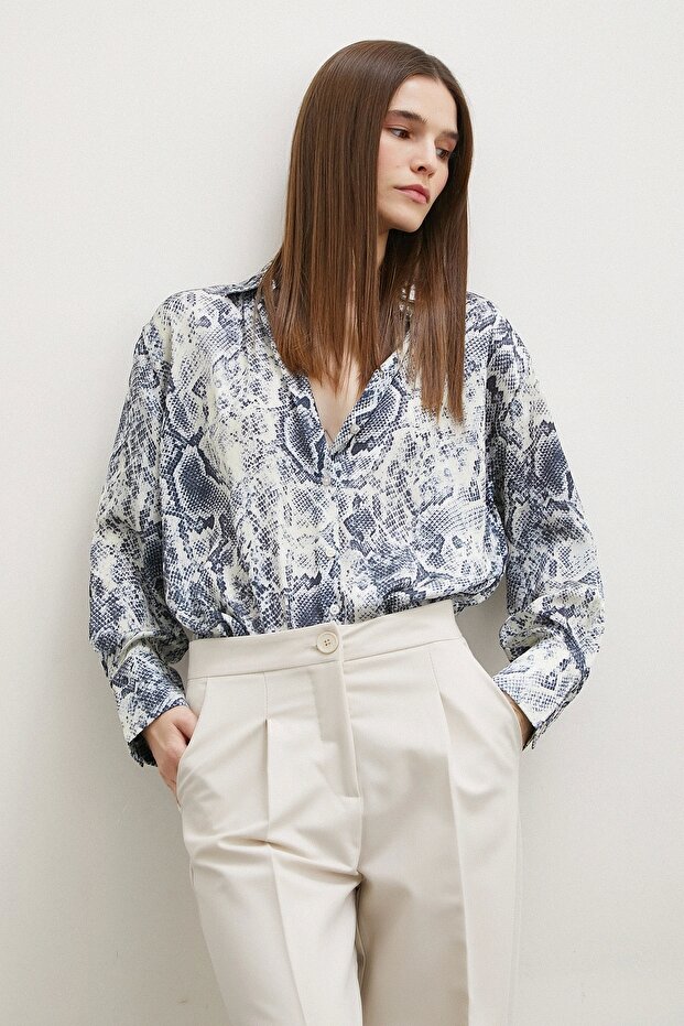 قميص ساتان رمادي - نمط الأفعى - 5