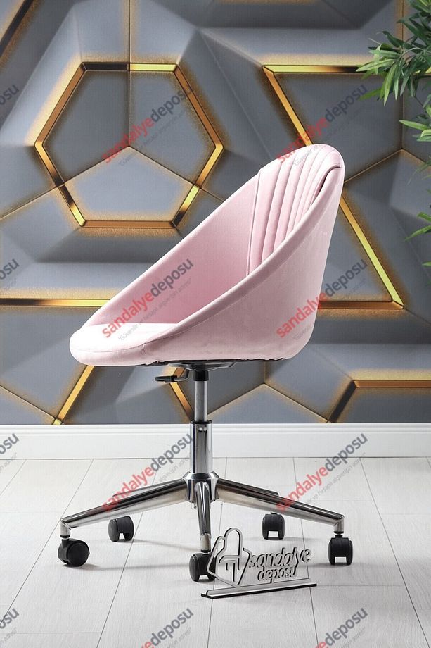 Milo Krom Ayaklı Çalışma Koltuğu (Pembe Kumaş) - 5