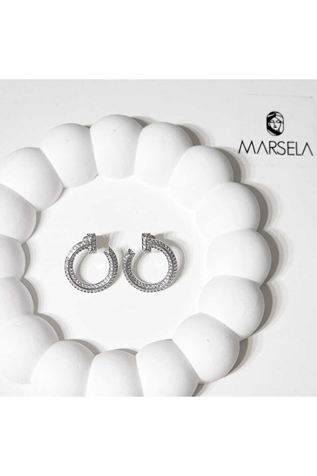 Silver Hoop Earring with Zircon Stone