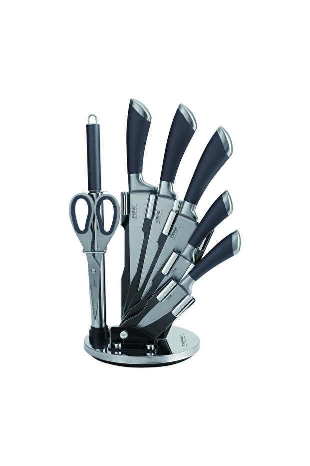 8-piece knife set with acrylic stand | laser-cut rust-free stainless steel blade ( GREY )