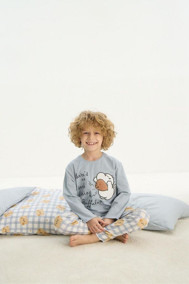 Erkek Çocuk Uzun Kol Mavi Pijama Takım C6T5N7O8 - 1