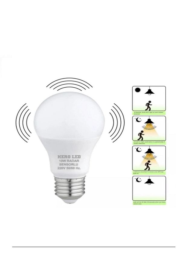 10 Watt Radar Sensörlü Led Ampul Gece Gündüz Ve Hareket Sensörlü Lamba Yüksek Lümen 6500K Beyaz Işık - 3