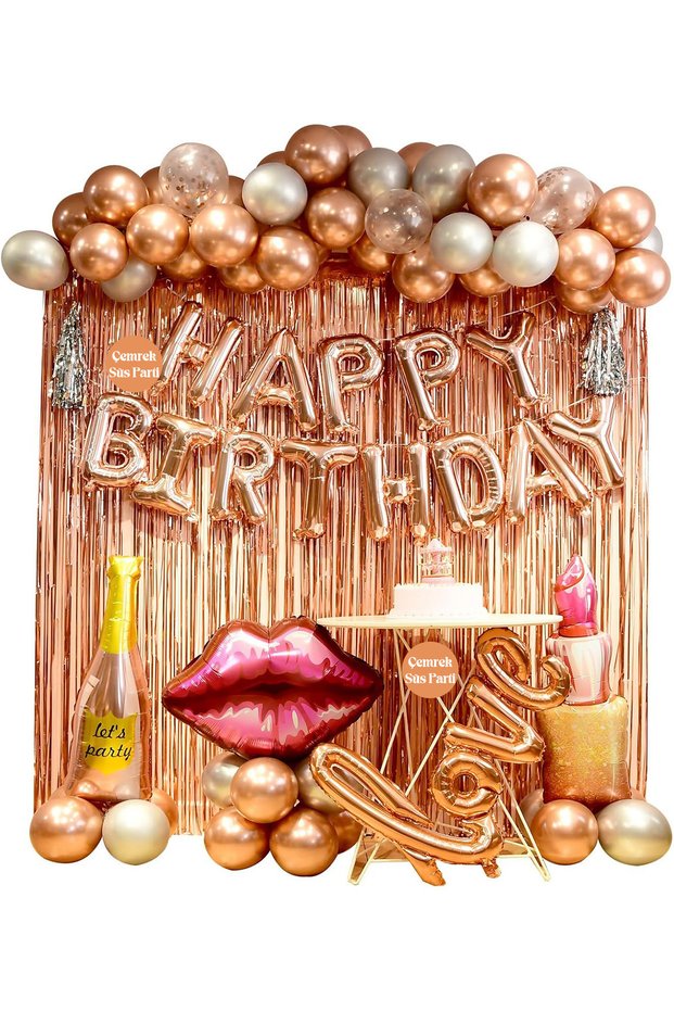 Rose Gold Color Birthday Party Set, Happy Birthday Birthday Set for Women and Teen Girls