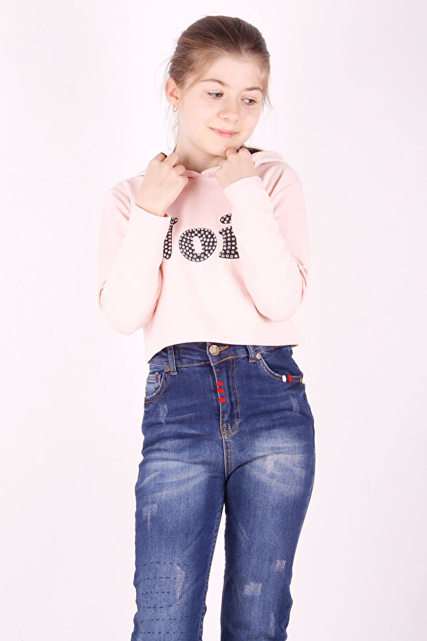 Girl's Stone Embroidered Hooded Sweatshirt