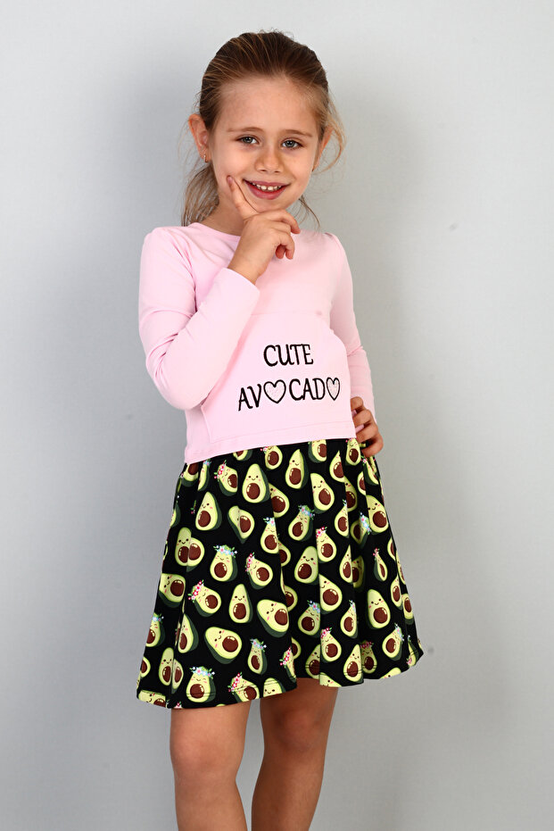 Girl's Cute Avocado Embroidered Skirt Patterned Dress