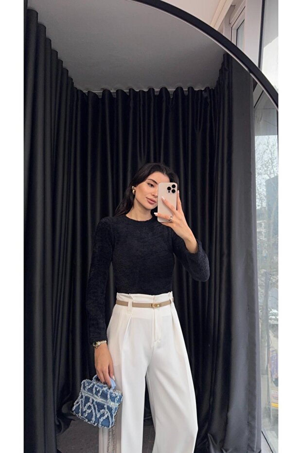 Navy Blue Bearded Basic Knitwear - 1