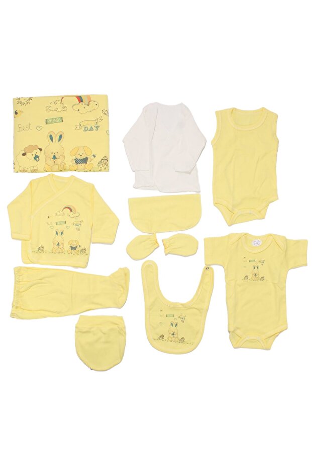 Unisex Yellow Best Friends Rabbit Patterned 10 Piece Hospital Discharge Set