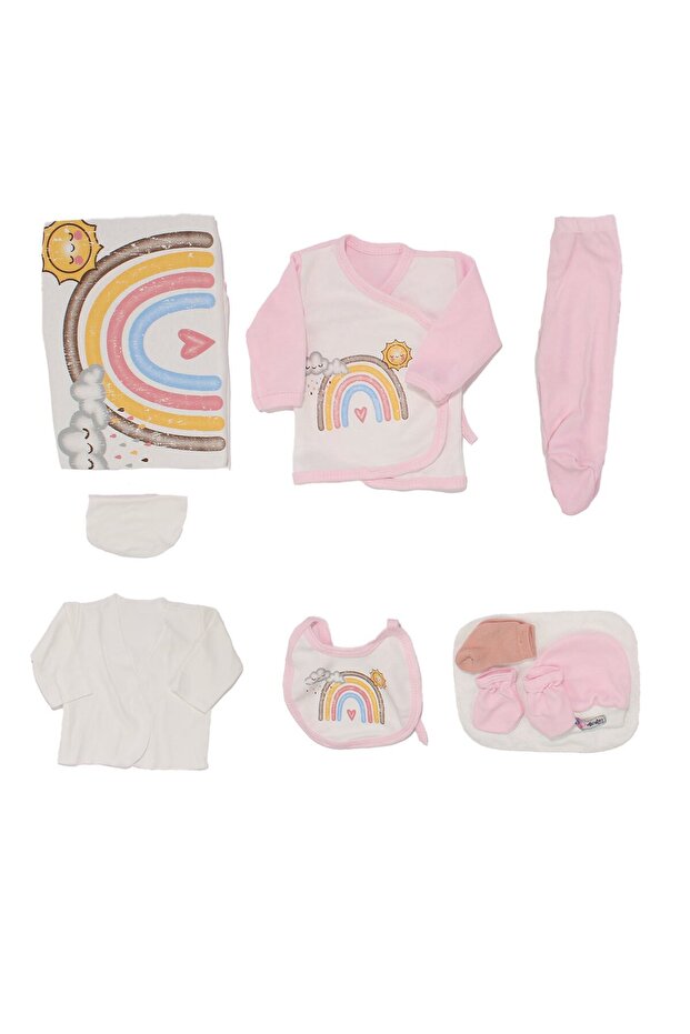 Baby Girl White Pink Colorful Rainbow Patterned 10 Piece Hospital Discharge Set