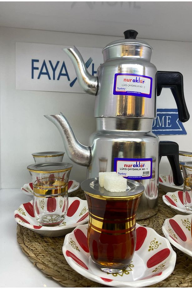 Nostaljik Altın Yaldızlı Kahveci Çay Seti 20 Parça 6 Kişilik Set 1 adet Alüminyum Çaydanlık Takımı - 3