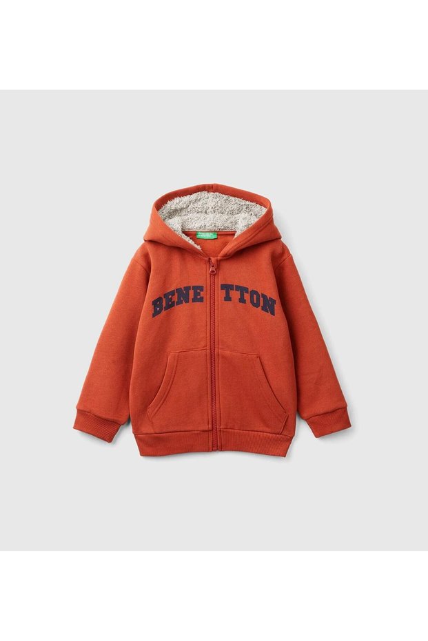 Boy's Cinnamon Left Chest Logo Embroidered Regular Fit Hooded Sweatshirt