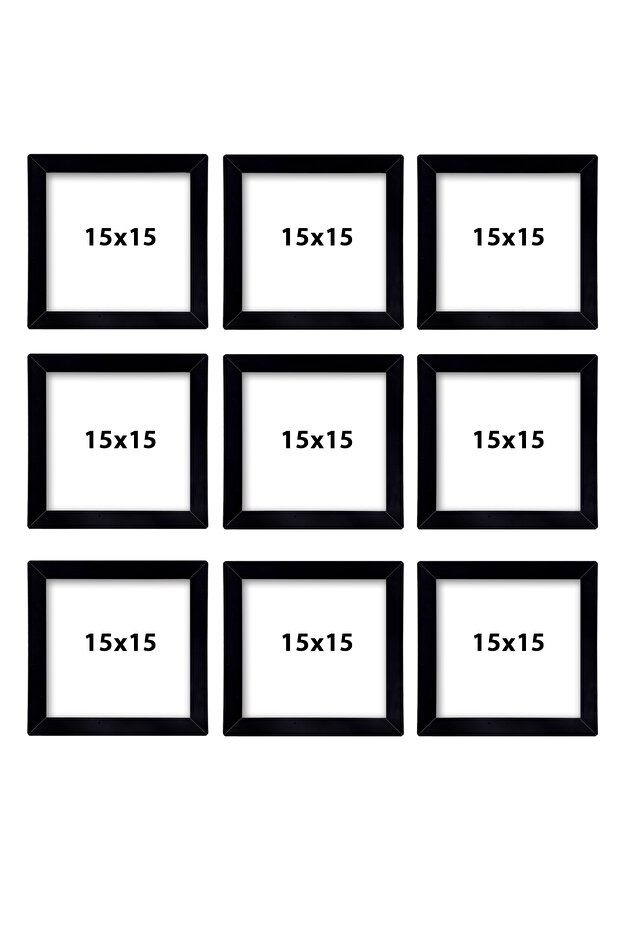 طقم إطارات صور بإطار أسود مكون من 9 قطع مقاس 15 × 15 - إطار مربع