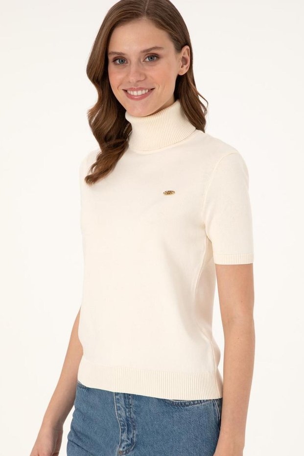 Short Sleeve Turtleneck Knitwear Women's Sweater - We Recommend That You Buy 1 Size Larger.