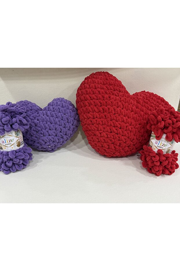 Kalp Yastık Puffy Malzemesi 2 Adet Puffy 16 Mavi Ve 200 Gr. Boncuk Elyaf Seti - 4