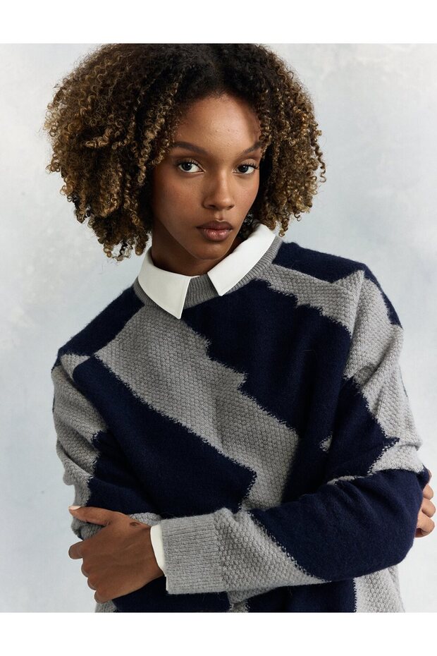 Soyut Desen Triko Tunik Gri - 3