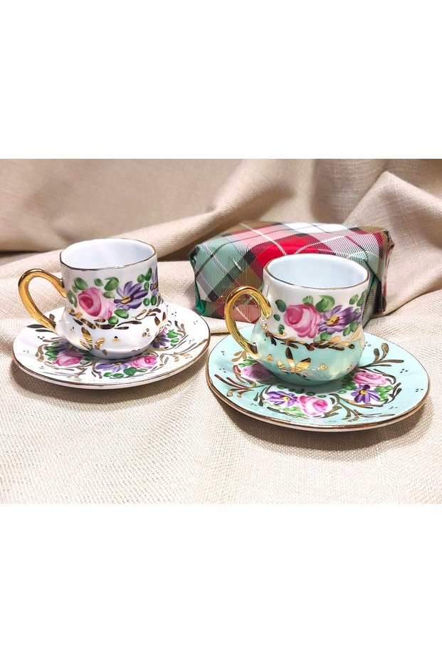 Saray Porcelain Hand Painting Set of 2 Coffee Cups