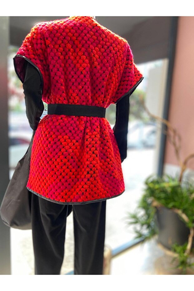 Deri Biyeli Triko Yelek - 6