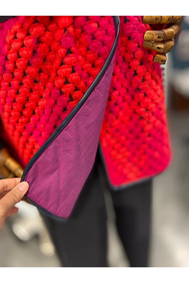 Deri Biyeli Triko Yelek - 5