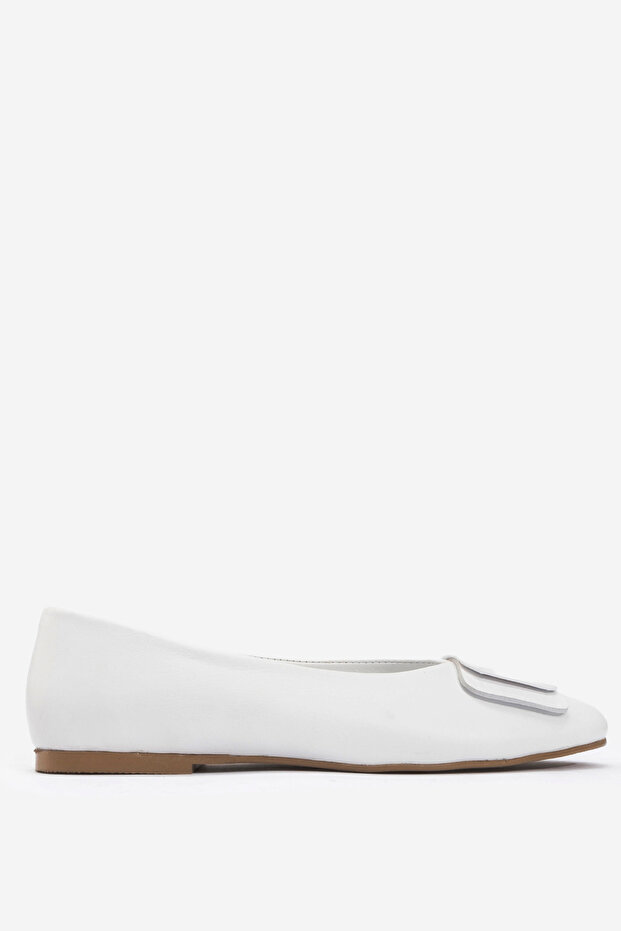 Women's Buckle Casual Babet Shoes Real Leather Zy 8156 White