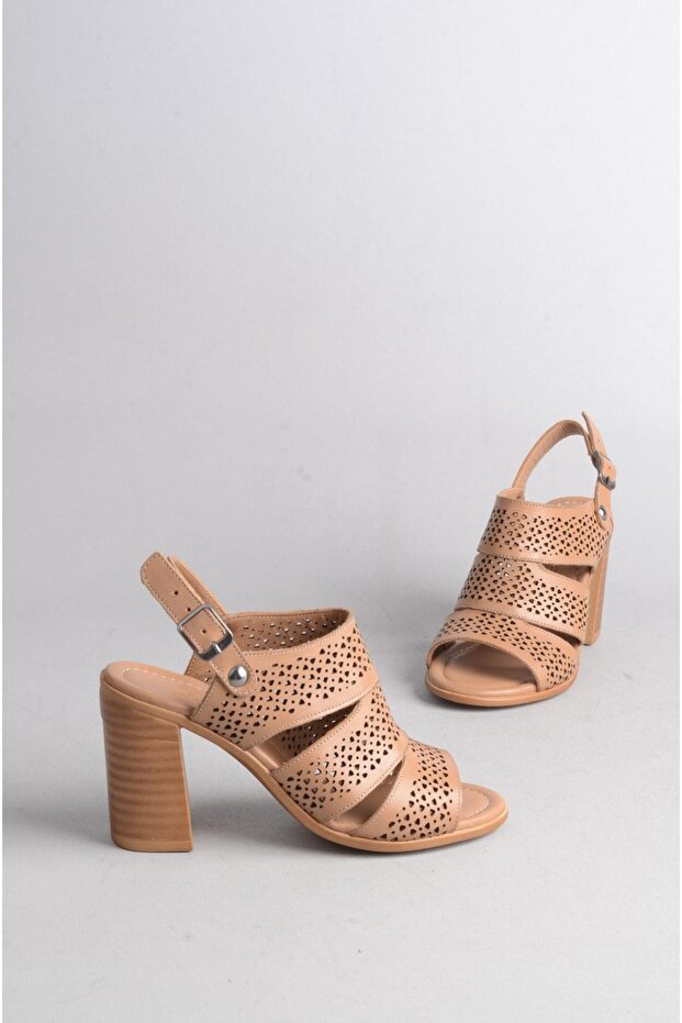 Seç 108 Genuine Leather Heel Sandals (Heel Height: 9 cm) Mink