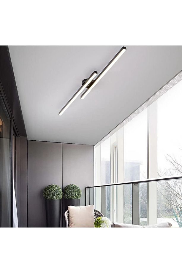 Modern Tavan Koridor Aydınlatması Çubuk Led Siyah Günışığı Lineer Avize Armatür - 2