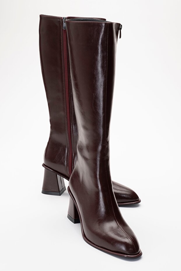 PARADIS Claret Red Skin Women's Thick Heeled Boots