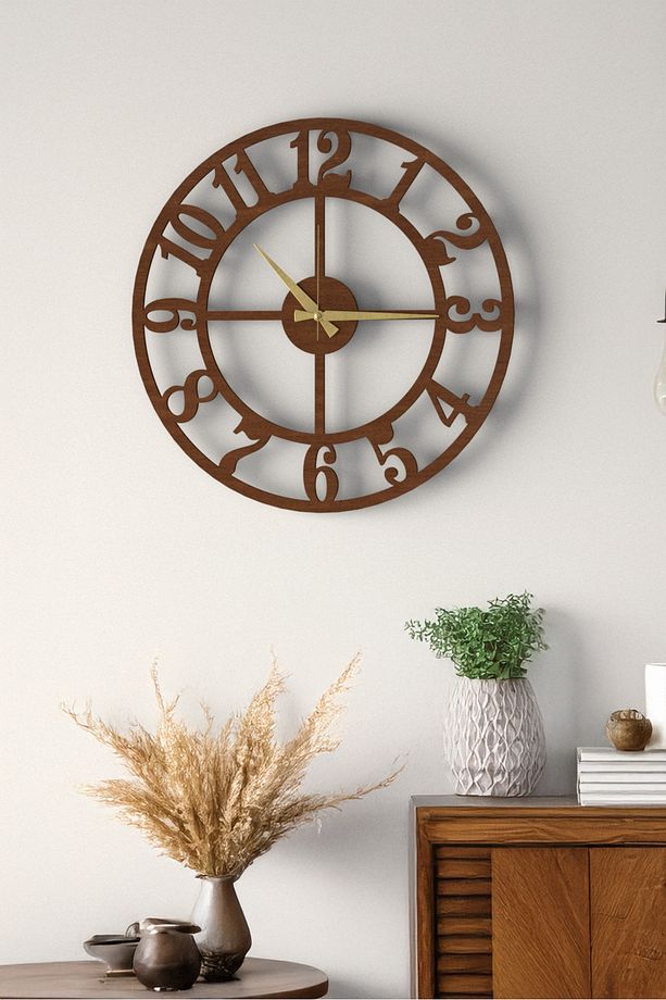 Dekoratif Yeni Modern Alhena Ahşap Duvar Saati 48cm - 1