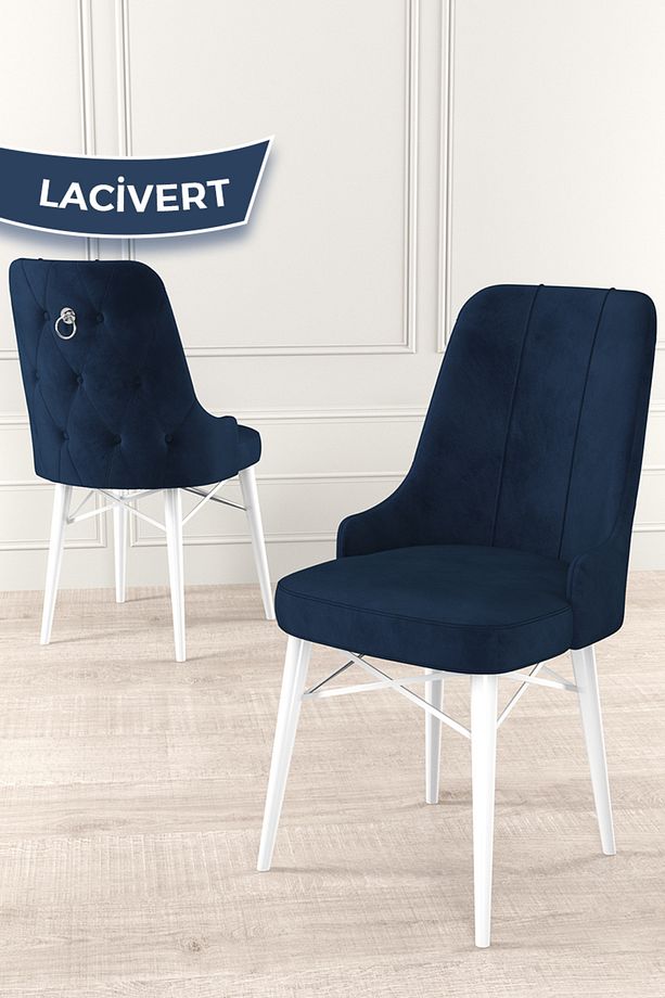 Are Serisi 80x132 Mdf Açılabilir Benchli Beyaz Mutfak Masa Takımı 4 Lacivert Sandalye 1 Bench - 5