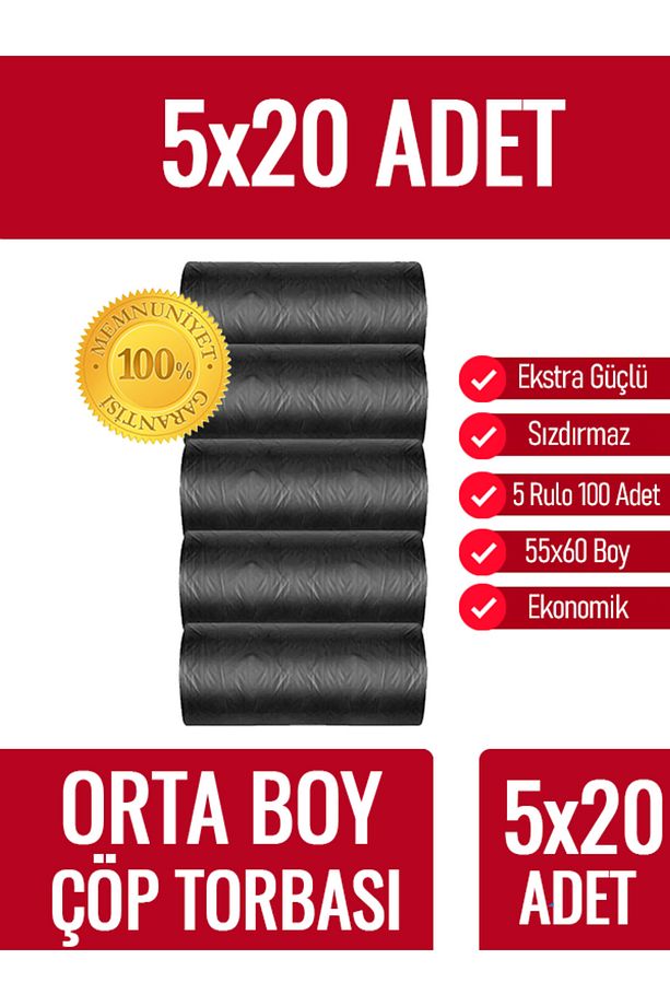 Çöp Torbası Orta Boy 20’li 5 Rulo Kalın 55x60 Çöp Poşeti - 2