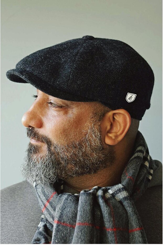 قبعة منقوشة باللون الرمادي الداكن - 1