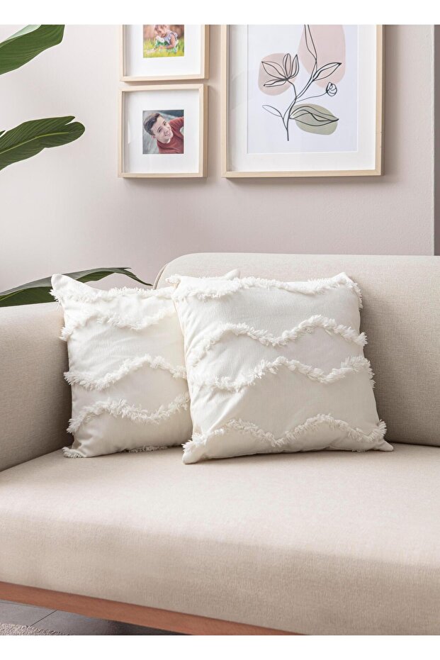 Püskül Dalgalı Kırlent Kılıfı 2'li - 3