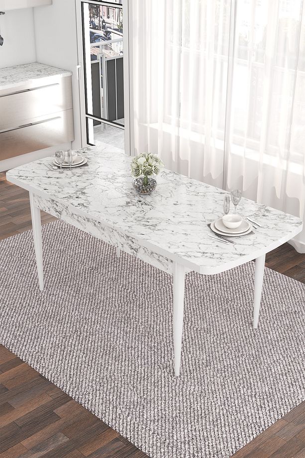 Are Serisi 80x132 Açılabilir Beyaz Mermer Desen Masa Takımı Ve 6 Gri Sandalye - 5