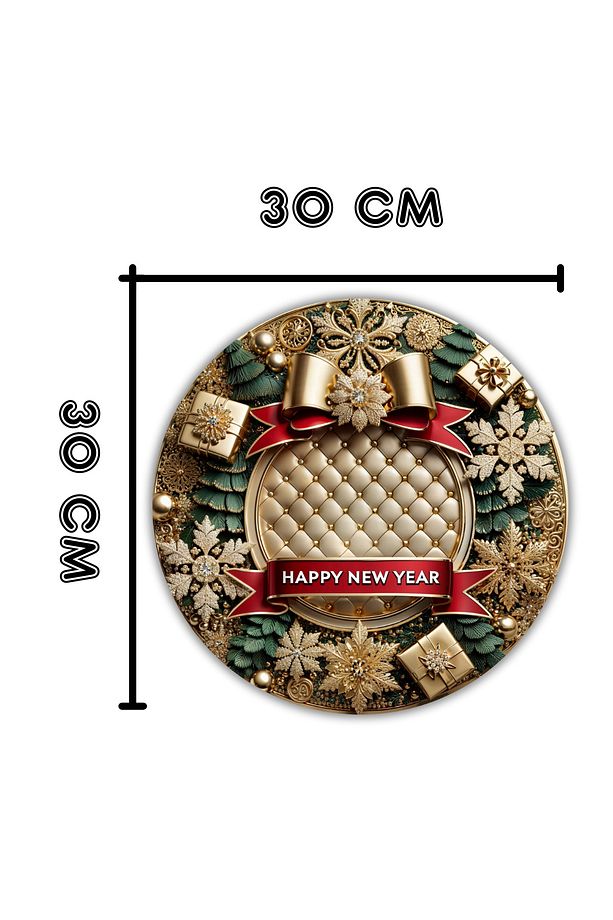 Modern Ahşap Dijital Baskı Kapı Süsü - Yılbaşı, Happy New Year Dış Mekan Kapi Süsü - 5