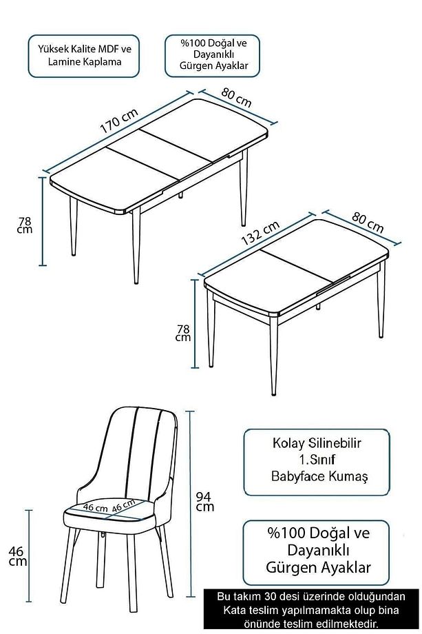 Are Serisi 80x132 Açılabilir Beyaz Mermer Desen Masa Takımı Ve 6 Gri Sandalye - 7