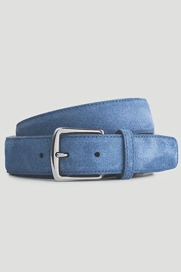 3.5 Cm Light Blue Suede Genuine Leather Belt
