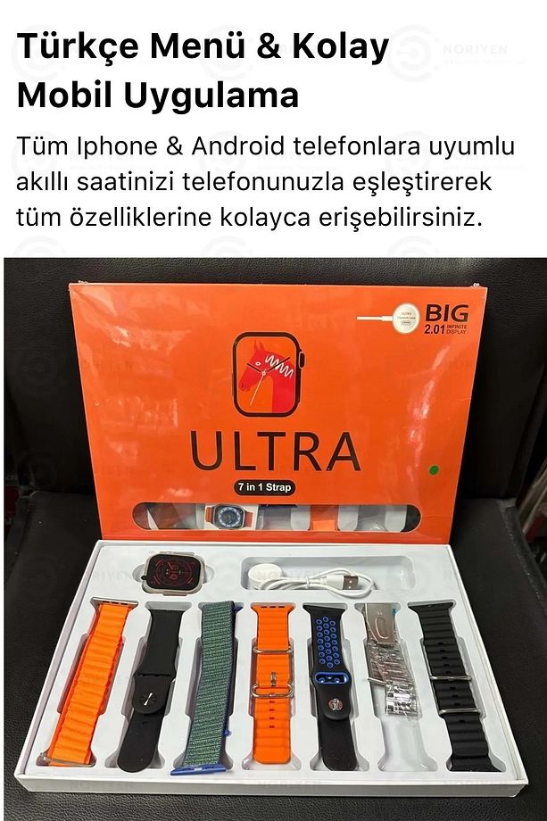 Watch 9 49mm 7 Kordon Hediyeli 7in1 Spor Sağlık Sensörlü iOS Android Uyumlu Smart Akıllı Saat - 3