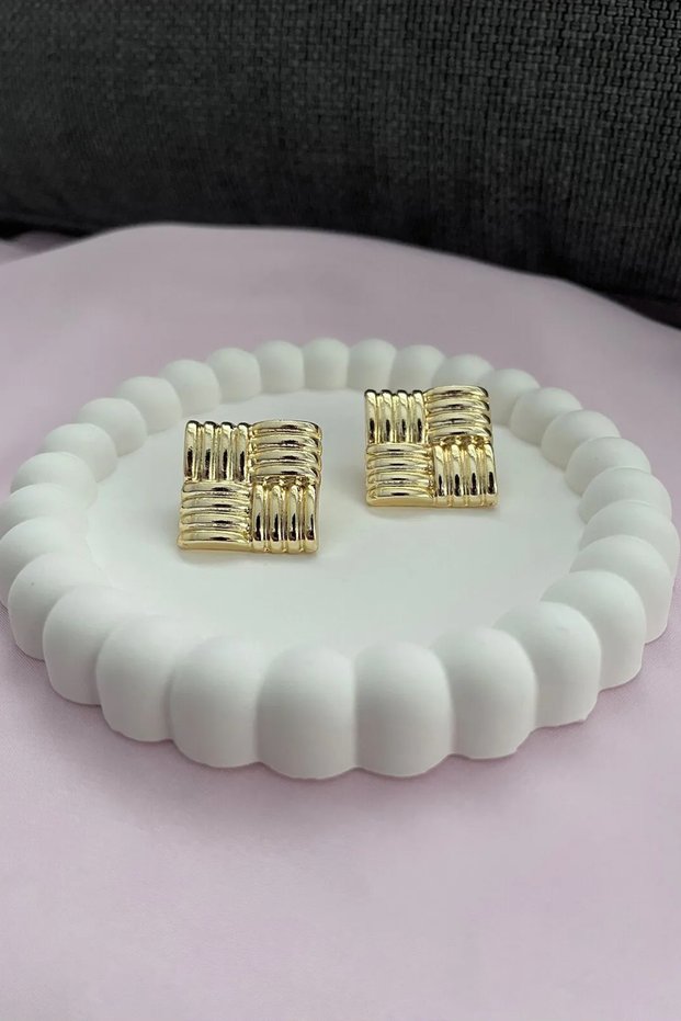Gold Color Hailey Square Design Earrings