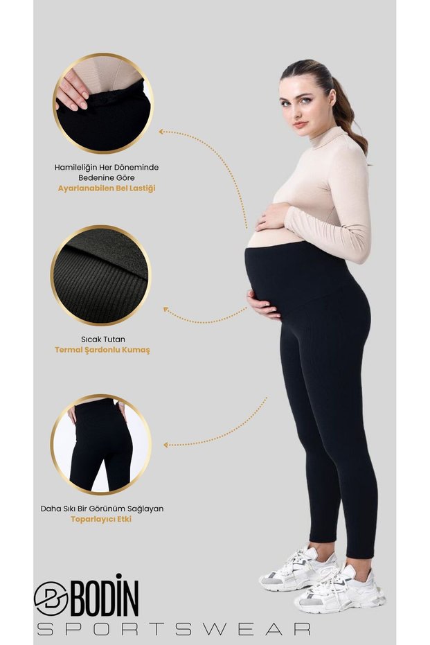 Ribbed Thermal Thermal Leggings with Internal Padding, Warm and Adjustable Waist, Winter Maternity Leggings F10