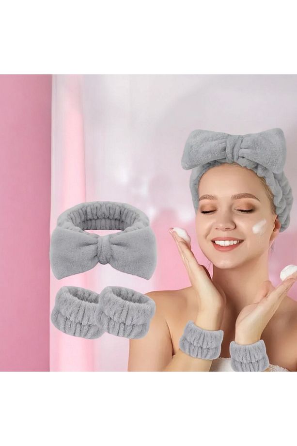 Süper Soft Spa Takımı 2 Adet Yüz Yıkama Bilekliği Ve Elastik Saç Bandı Sporcu Spa Bileklik 3'lü Set - 1