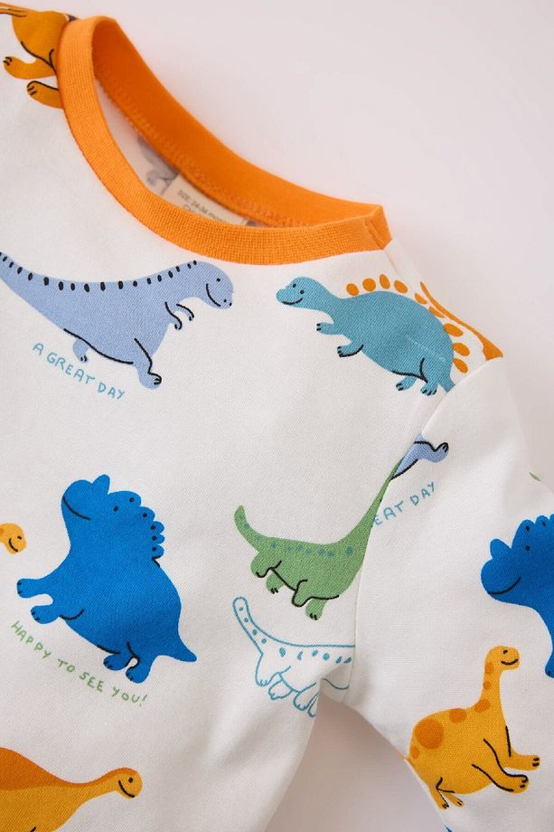 Erkek Bebek Pijama Takımı Dinazor Baskılı Uzun Kollu Üst Beli Lastikli Uzun Alt D7155A524WN - 3