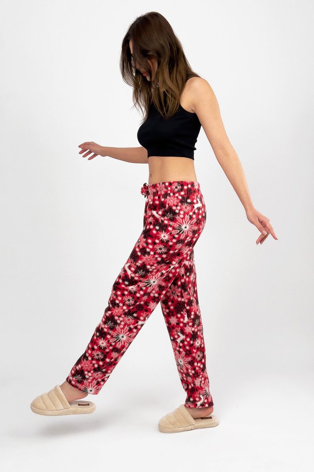Red White Snowflake Women's Fleece Pajamas Bottoms Winter Elastic Waist Single Bottom