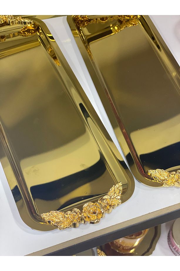 PARLAK GOLD 6 ADET DİKDÖRTGEN KULPLU MODEL SERVİS VE SUNUM TEPSİSİ - 3